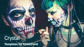  Presentation with scary halloween - Amazing PPT layouts having supernatural - halloween scary cyber skeleton woman backdrop and a ocean colored foreground