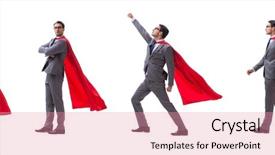  Presentation with hero - Colorful PPT layouts enhanced with supernatural - super hero businessman isolated backdrop and a coral colored foreground