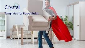  Presentation with super hero - Presentation design featuring supernatural - super hero cleaner working background and a sky blue colored foreground