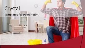  Presentation with super hero - Beautiful PPT theme featuring supernatural - super hero husband cleaning floor backdrop and a white colored foreground