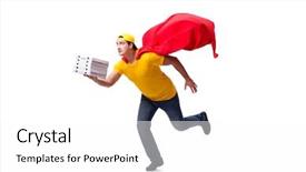  Presentation with pizza delivery - Theme having supernatural - super hero pizza delivery guy background and a white colored foreground