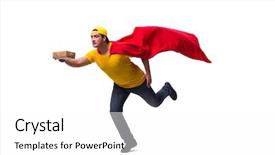  Presentation with pizza delivery - Slide deck with supernatural - super hero pizza delivery guy background and a white colored foreground