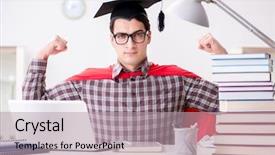  Presentation with super hero - PPT theme having supernatural - super hero student wearing background and a mint green colored foreground