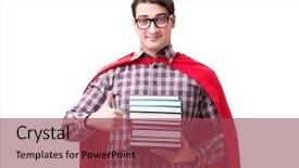  Presentation with super hero - Amazing slides having supernatural - super hero student with books backdrop and a violet colored foreground