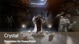  Presentation with spirits - Cool new slide deck with supernatural - witch flying spirits of dead backdrop and a tawny brown colored foreground