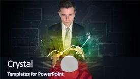  Presentation with magic ball - Cool new PPT theme with supernatural - young businessman making predictions backdrop and a wine colored foreground