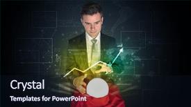  Presentation with magic ball - PPT theme consisting of supernatural - young businessman making predictions background and a wine colored foreground