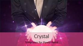 Presentation with crystal ball - Audience pleasing slide set consisting of supernatural - young businessman sitting with crystal backdrop and a coral colored foreground