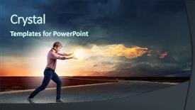  Presentation with magic - Audience pleasing PPT layouts consisting of supernatural - young man in casual throwing backdrop and a ocean colored foreground