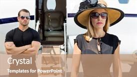  Presentation with private jet - Slide deck enhanced with superstar - beautiful woman wearing sunhat background and a coral colored foreground