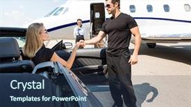  Presentation with stepping - Audience pleasing slide set consisting of superstar - bodyguard helping elegant woman stepping backdrop and a ocean colored foreground