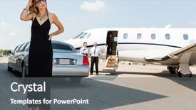  Presentation with elegant - Audience pleasing presentation theme consisting of superstar - full length of wealthy woman backdrop and a gray colored foreground