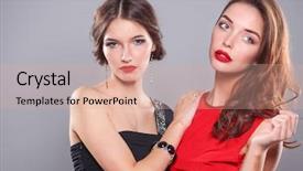  Presentation with beauty - Audience pleasing presentation theme consisting of superstar - two young beauty women standing backdrop and a coral colored foreground