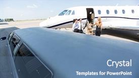  Presentation with private jet - PPT theme enhanced with superstar - woman boarding private jet background and a teal colored foreground