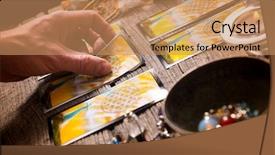  Presentation with fortune teller - Amazing PPT theme having superstition - fortune teller holding a tarot backdrop and a coral colored foreground