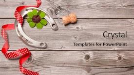  Presentation with superstition - Amazing PPT theme having superstition - holidays background with horseshoe shamrock backdrop and a mint green colored foreground