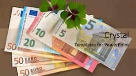  Presentation with four leaf clover - Presentation theme having superstition - lucky clover on euro banknote background and a coral colored foreground