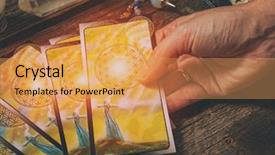  Presentation with crystals - Colorful presentation enhanced with superstition - tarot cards in hand dowsing backdrop and a yellow colored foreground