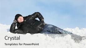  Presentation with support - Cool new slides with supervised leaning - young man lies on snow backdrop and a white colored foreground