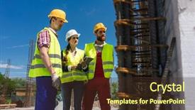  Presentation with steel building - Colorful presentation enhanced with supervising the work in progress backdrop and a tawny brown colored foreground