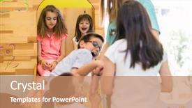  Presentation with school - Presentation having supervision - cute pre-school girls smiling while background and a coral colored foreground
