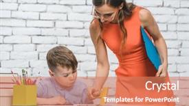  Presentation with supervision - Amazing PPT theme having supervision - student boy doing difficult work backdrop and a coral colored foreground