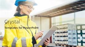  Presentation with truck - Cool new PPT theme with supervisor-checking-contents-of-shipment backdrop and a blonde colored foreground