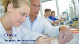  Presentation with dental prosthesis - Audience pleasing presentation design consisting of supervisor guiding dental technician backdrop and a lemonade colored foreground