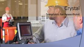  Presentation with forklift - PPT theme featuring supervisor talking to forklift operator background and a coral colored foreground