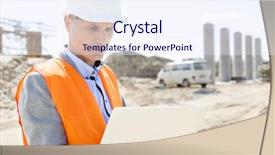  Presentation with construction site construction - Presentation theme having supervisor using laptop at construction background and a sky blue colored foreground