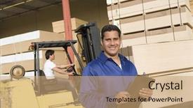  Presentation with truck driver - Theme enhanced with supervisor with clipboard and forklift background and a coral colored foreground