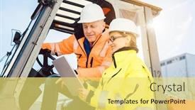  Presentation with forklift - Presentation theme consisting of supervisor-woman-instructing-forklift-driver background and a yellow colored foreground