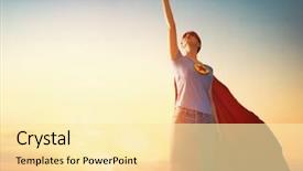  Presentation with superhero - PPT theme with superwoman - joyful beautiful young woman background and a blonde colored foreground