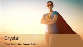  Presentation with superhero - Audience pleasing slide deck consisting of superwoman - joyful beautiful young woman backdrop and a yellow colored foreground