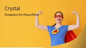 Presentation with superhero - Beautiful PPT layouts featuring superwoman - joyful beautiful young woman backdrop and a yellow colored foreground