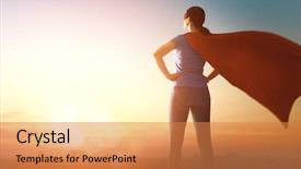  Presentation with joyful - Beautiful PPT layouts featuring superwoman - joyful beautiful young woman backdrop and a coral colored foreground