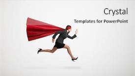  Presentation with superhero businesswoman - Cool new slide deck with superwoman - serious businesswoman wearing like superhero backdrop and a white colored foreground