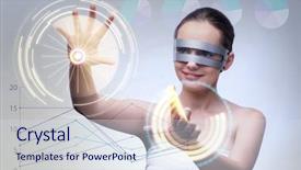  Presentation with futuristic - Slide deck featuring superwoman - techno businesswoman in futuristic concept background and a sky blue colored foreground