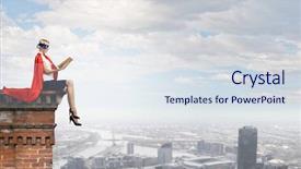  Presentation with hero woman - Cool new slides with superwoman - young woman in super hero backdrop and a sky blue colored foreground