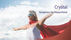  Presentation with woman praying over bible - Beautiful slides featuring superwoman - young woman posing as superhero backdrop and a sky blue colored foreground