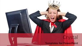  Presentation with crown - Cool new presentation theme with superwoman worker with crown working in office backdrop and a red colored foreground