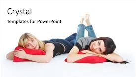  Presentation with swimming beautiful girl swims underwater - Cool new presentation theme with supine - two beautiful lying girls isolated backdrop and a  colored foreground