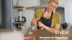  Presentation with cooking - PPT theme featuring supper - 40-year-old woman cooking in home background and a  colored foreground