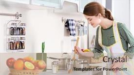  Presentation with cooking equipment kitchen utensils - PPT layouts featuring supper - young woman cooking background and a mint green colored foreground