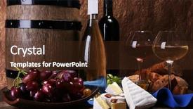  Presentation with camembert - PPT layouts featuring supper consisting of camembert and brie cheese honey wine and grapes on napkin in basket and wine barrel on wooden table on brown background background and a tawny brown colored foreground