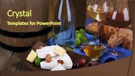  Presentation with camembert - Amazing theme having supper consisting of camembert and brie cheese honey wine and grapes on napkin in basket and wine barrel on wooden table on brown background backdrop and a tawny brown colored foreground