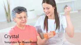  Presentation with helping - PPT theme enhanced with suppl - helping senior woman work background and a coral colored foreground