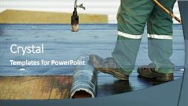  Presentation with bitumen - Colorful PPT theme enhanced with suppl - roofer installing roofing felt backdrop and a light blue colored foreground
