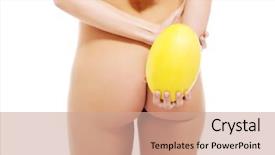  Presentation with melon - Beautiful PPT theme featuring supple woman's naked buttocks backdrop and a coral colored foreground