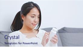  Presentation with medicine - Audience pleasing PPT layouts consisting of supplement - woman check the ingredient backdrop and a sky blue colored foreground